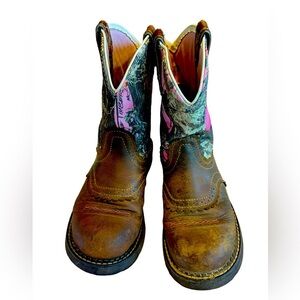 Ariat Fatbaby Pink and Brown Round Toe Boots for Women